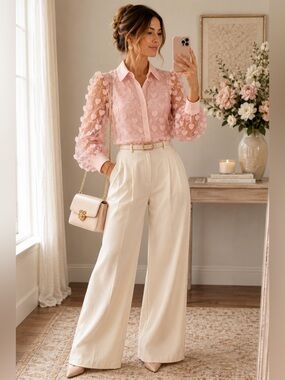 Anne Klein Heart Appliqué Sheer Blouse – NWT | Size Small | Romantic & Elegant